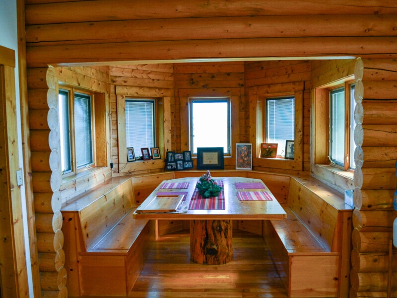 Dining nook in log home available for sale near Billings Montana